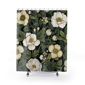 William Morris Style Forget Me Not Shower Curtain | Cute Floral Shower Curtain | Nature Bathroom Decor | Washable Standard Size