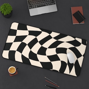 Tappetino da scrivania estetico Y2K - Carino tappetino da scrivania a scacchiera ondulato retrò anni '90 XL esteso per mouse pad grande per mouse pad da gioco per ufficio