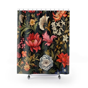 Zasłona prysznicowa inspirowana roślinami Williama Morrisa | Wystrój w stylu wiktoriańskim | Styl vintage | Elegancka, zmywalna i wodoodporna | 71x74