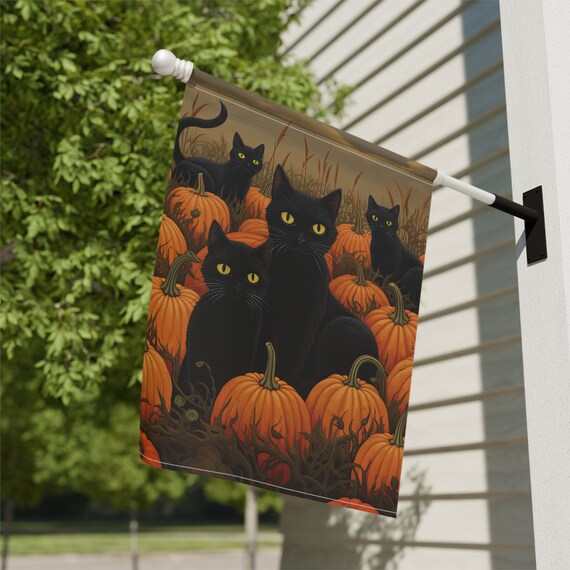 Halloween-Gartenflagge – Schwarze Katze Mit Hexenhut & Kürbis, Doppelseitig, 30,5x45,7 Cm – Deko Für Herbst & Halloween
