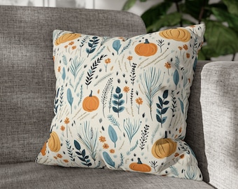 Blue Autumn Fall Throw Pillow Cover - Farmhouse Rustic Boho Minimalist - Halloween Thanksgiving Living Room Bedroom 14x14 16x16 18x18 20x20