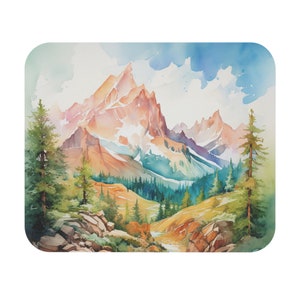 Mountain Watercolor Mouse Pad - Nice Rustic Farmhouse Aesthetic Professional Work Home Office Decor Men Women Outdoors Adventure - 9x8