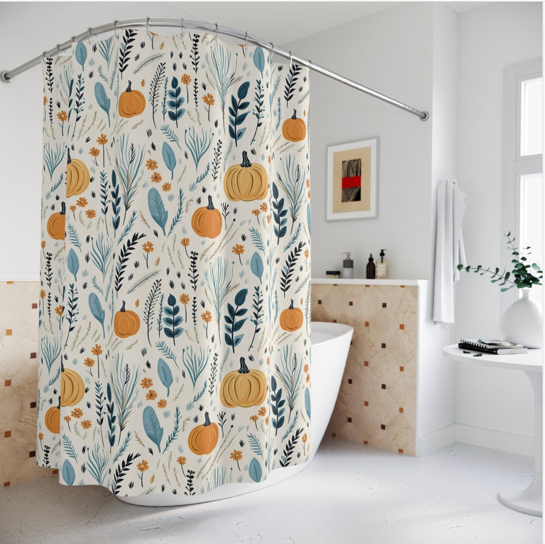 Blue Boho Farmhouse Fall Shower Curtain Halloween Aesthetic Autumn