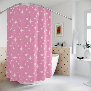 Pink Shower Curtain - Retro Vintage Aesthetic 50s 60s Bathroom - Pink Girly Bath Decor - Standard Size - Quick Dry Fabric