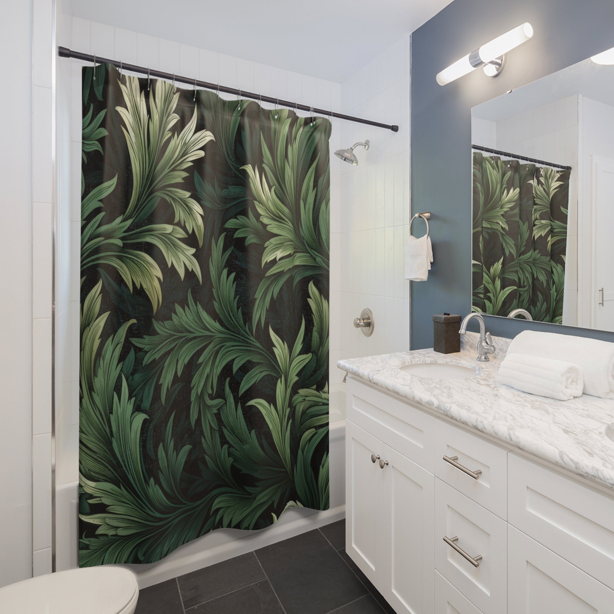 William Morris Inspired Green Shower Curtain | Lush Botanical Leaves ...