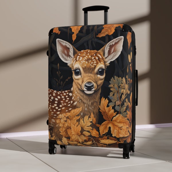 Suitcase Rolling Luggage | Carry On Cabin Suitcase Wheels | Fawn Deer Nature Cottagecore | Unique Luxury Gift For Him or Her | Hard Shell