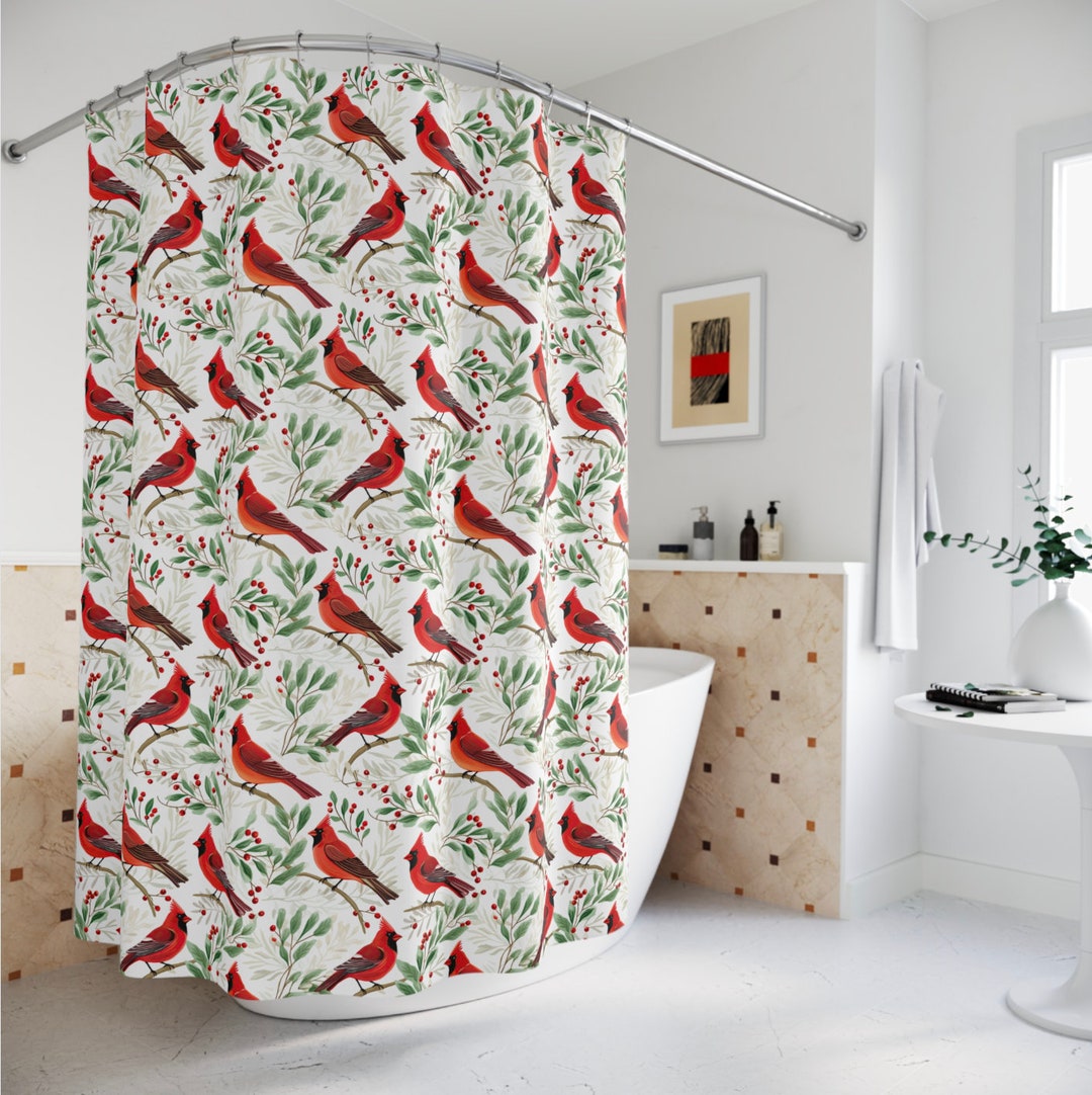 Cardinal Shower Curtain Christmas Holiday Winter Bird Nature Minimalist
