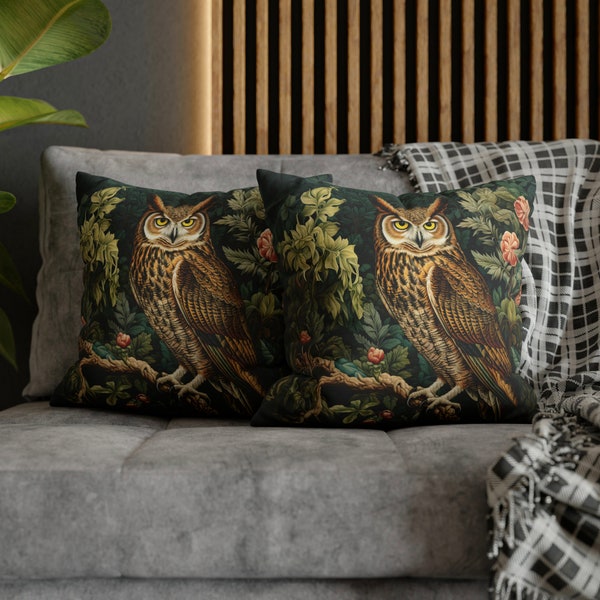 Owl Pillow Cover William Morris Throw Pillow Aesthetic Upscale Botanical Victorian Living Room Bedroom Accent 14x14 16x16 18x18 20x20