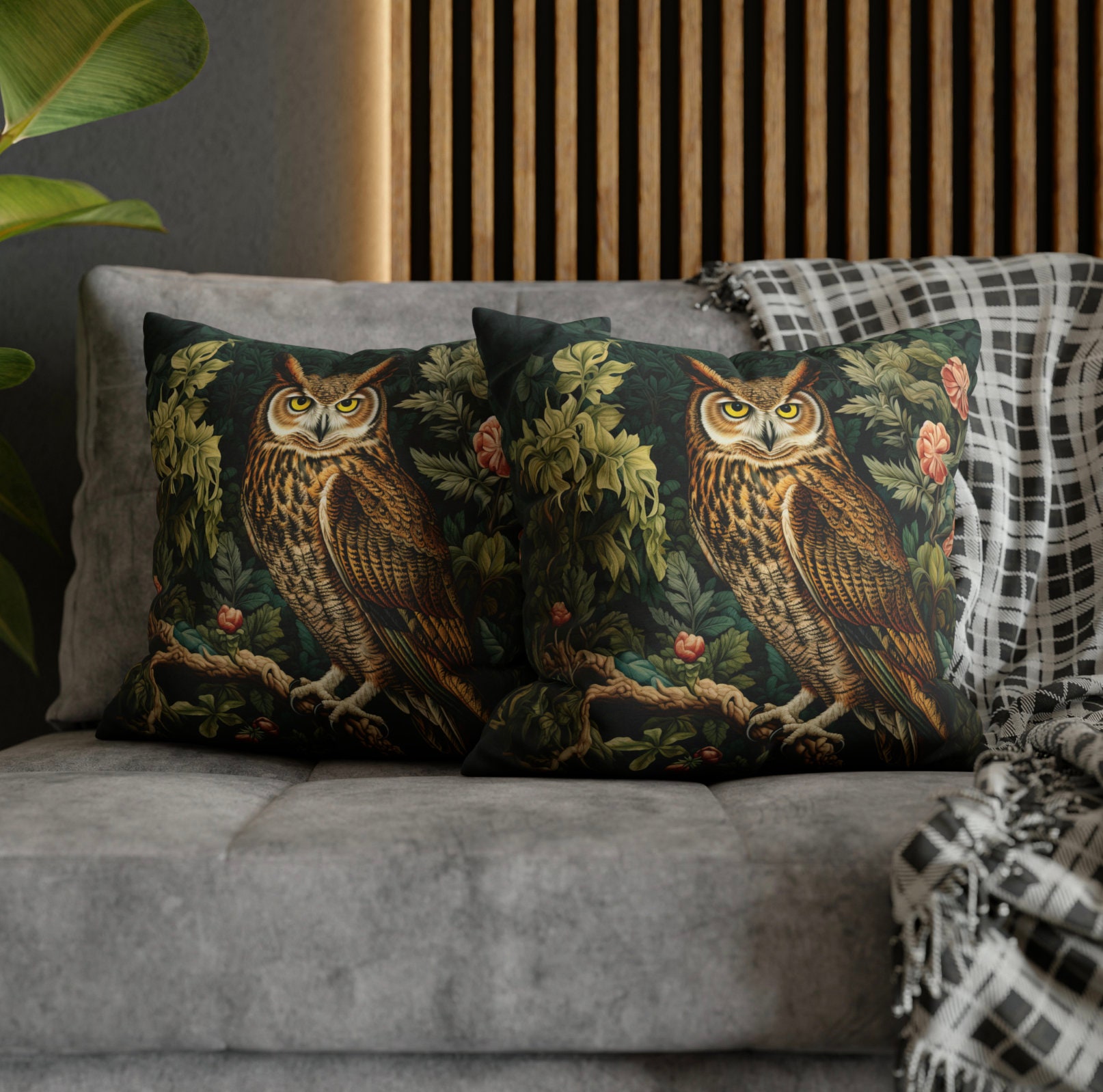 Owl Pillow Cover William Morris Throw Pillow Aesthetic Upscale Botanical Victorian Living Room Bedro