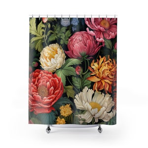 William Morris-Inspired Botanical Floral Shower Curtain | Nature Home Decor | Luxury Upscale Water Resistant Washable Fabric | Standard Size