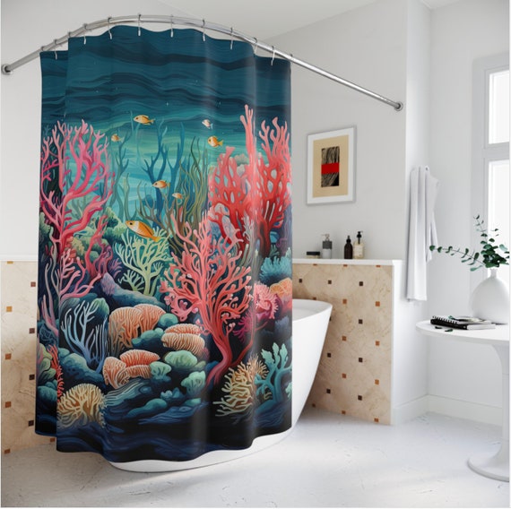 Korallenriff Duschvorhang Meerjungfrau und Ozean Badezimmer