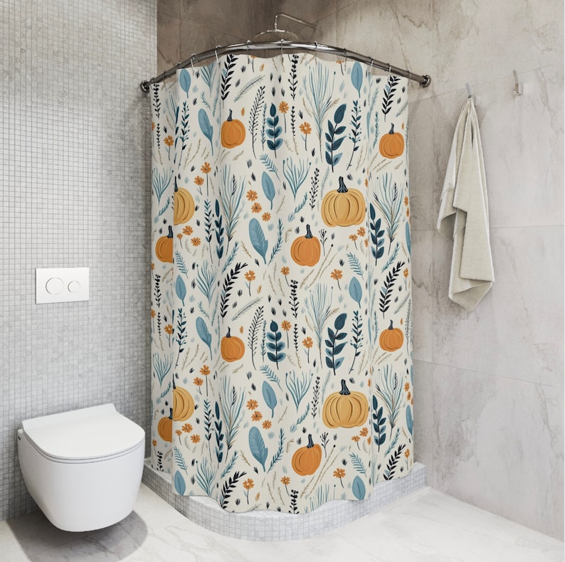 Blue Boho Farmhouse Fall Shower Curtain Halloween Autumn Etsy