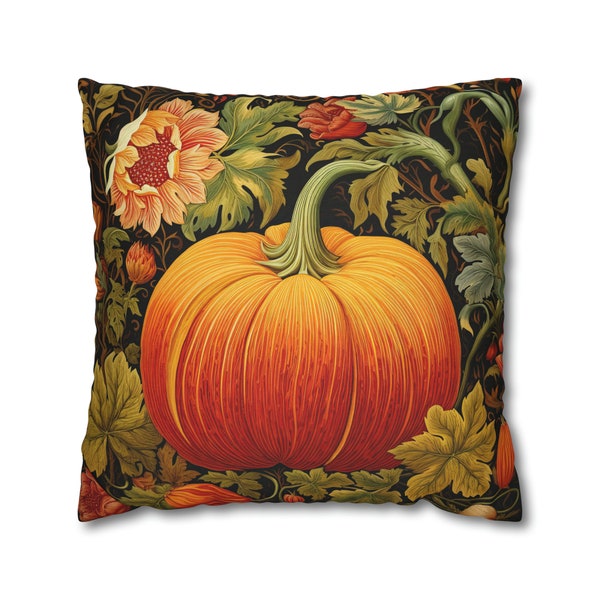 Autumn Fall Pumpkin Throw Pillow Cover | William Morris Style | Halloween Thanksgiving | Living Room Bedroom Accent 14x14 16x16 18x18 20x20