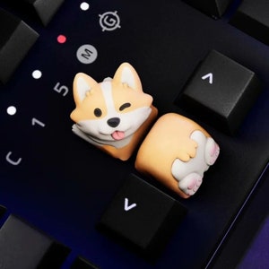 Custom Corgi Artisan Keycaps Hand Painted | Resin Print Gaming Keycap for Mechanical Keyboard | Cute Resin Dog Keycap 2 Pieces Head and Butt