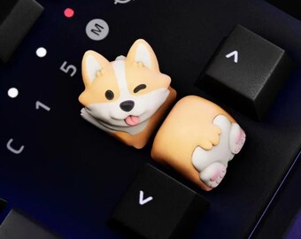Custom Corgi Artisan Keycaps Hand Painted | Resin Print Gaming Keycap for Mechanical Keyboard | Cute Resin Dog Keycap 2 Pieces Head and Butt