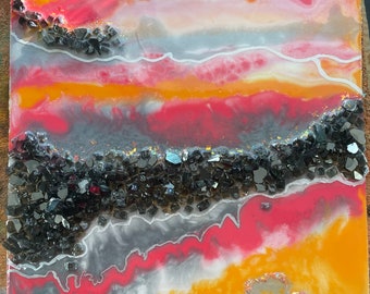Geodeinspirerad epoxiharts-målning med kolfärgat äkta glas - anpassningsbara alternativ!