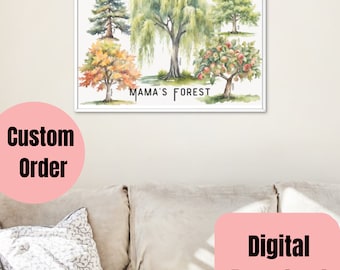 NIESTANDARDOWE drzewa rodzinne na miesiąc urodzenia | Wydruk cyfrowy | Unikatowe | Pobierz sztukę | Urodziny | Spersonalizowany prezent | Akwarele | Drzewa genealogiczne