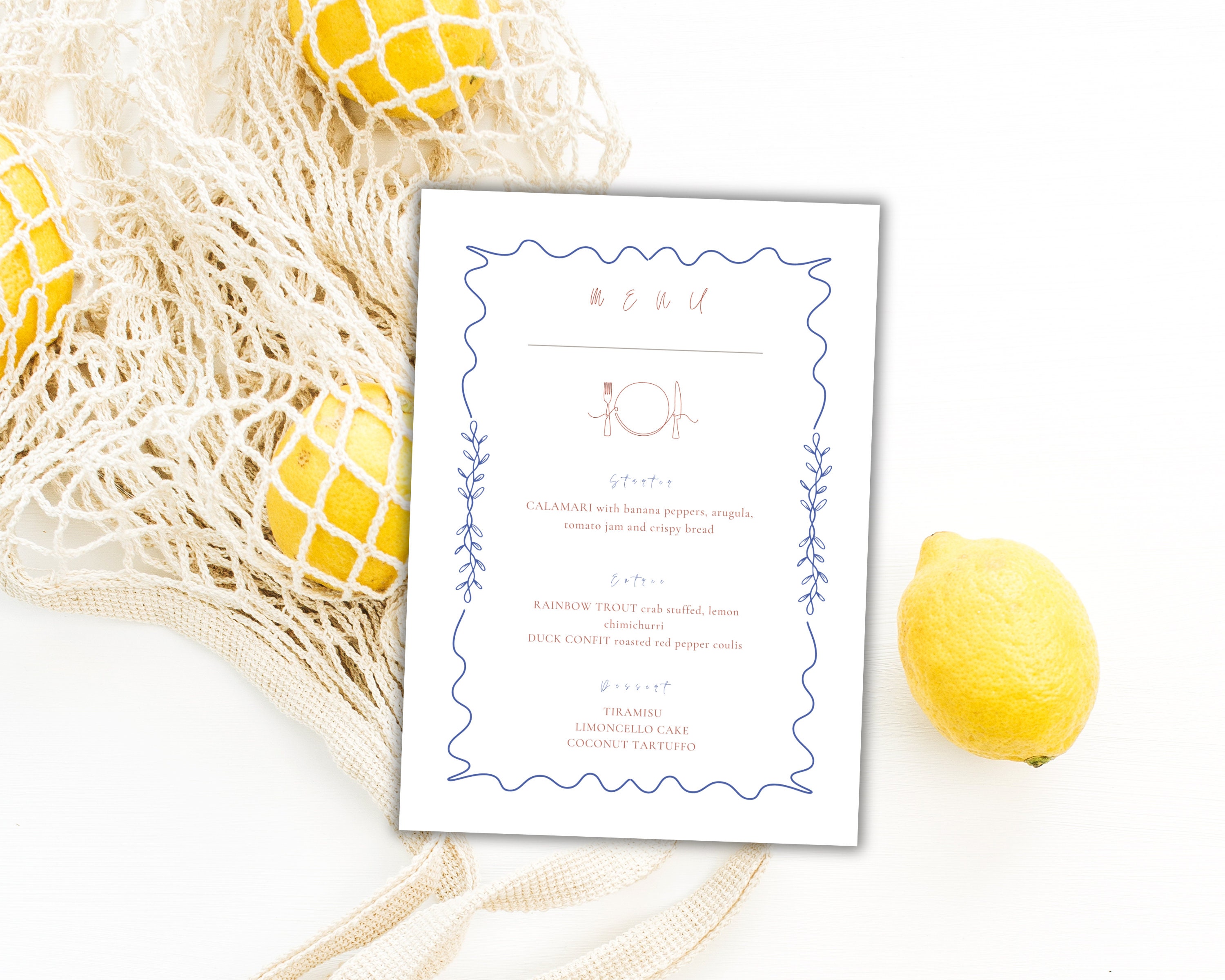 Customizable Printable Menu Template DIY Dinner Menu Simple and Elegant ...
