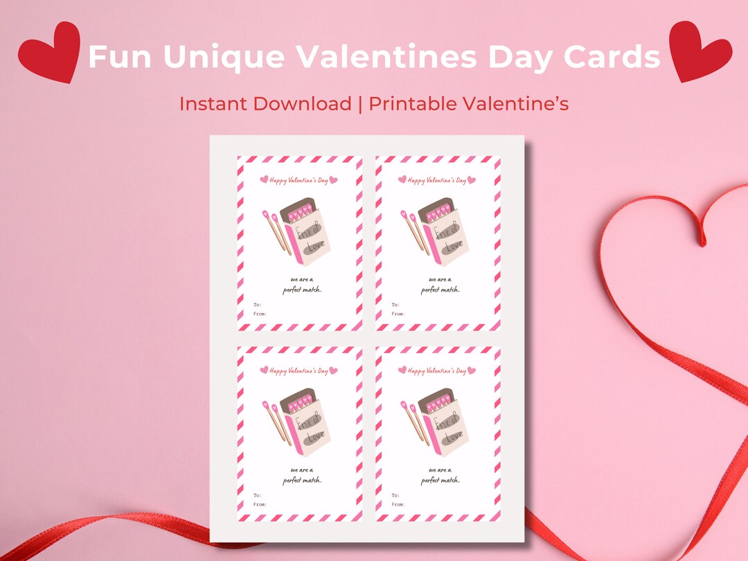 Valentine's Cards Printable Template Girly Valentine's Perfect Match ...