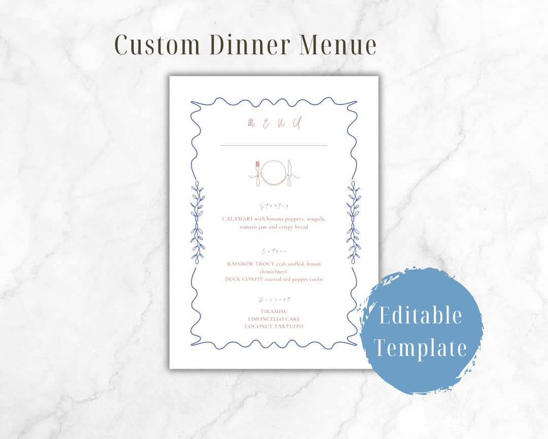 Customizable Printable Menu Template DIY Dinner Menu Simple and Elegant ...