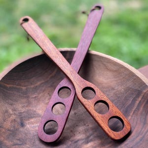 Handcrafted Wooden Dough Whisk | 3-Hole Danish Whisk for Bread, Batter, and Eggs | Purpleheart or Saplele Rustic Kitchen Tool, Baker Gift