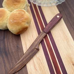Wooden Butter Spreader – Walnut & Purpleheart Kitchen Tool – Kids Dough Cutter – Montessori Helper – 9” Handmade Baking Tool