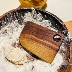 Walnut Dough Bowl Scraper, Handmade Baking Tool For Bakers, Sourdough Gift