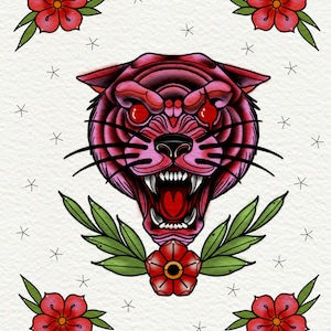 Tatouage tigre rose - Poster/impression en papier cartonné