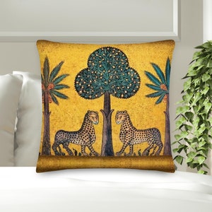 Golden Royal Cheetah & Palm Throw Pillow