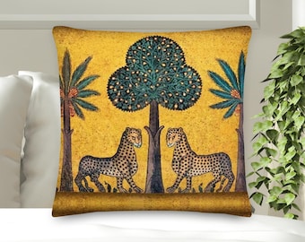 Golden Royal Cheetah & Palm Throw Pillow