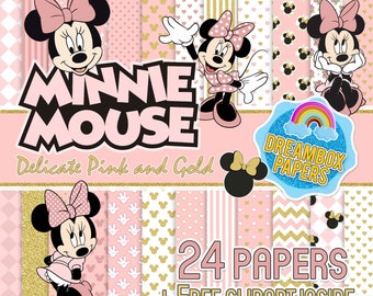 Minnie Mouse Delicate Pink and Gold Digital Paper Pack, textures for invitations, scrapbooking,backgrounds,decorations,wrapping paper