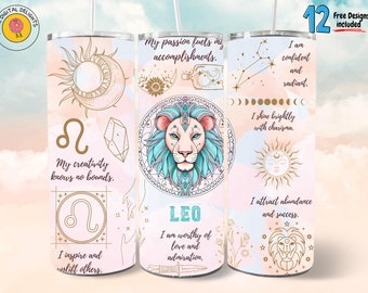 12 Zodiac Sign Bevestiging 20 oz Skinny Tumbler Sublimation Designs bundel 20 oz tuimelaar sublimatie ontwerpen tuimelaar wrap Zodiac png tuimelaar