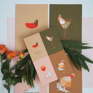Cat Cocktails Postcard Pack D, Set of 5, Gift Under 20, Cats Stationery Set, Cat Puns Illustration, Unique Art Postcards