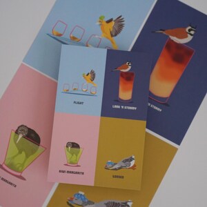 Bird Cocktails Postcard Pack D, Set of 5, Gift Under 20, Birds Stationery Set, Bird Puns Illustration, Unique Art Postcards