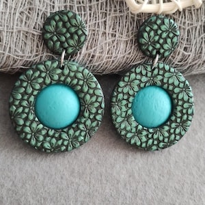 Flower Earrings, Floral jewellery, Polymer Clay Earrings, Lightweight Earrings, Blue Flowers, Metallic Flowers, Floral Gift, Handmade Gift