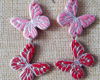 Butterfly Earrings, Butterfly Gifts, Gift for Butterfly Lovers, Polymer Clay Earrings, Clay Earrings, Red and Pink Earrings, Butterflies