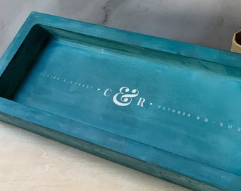 Custom Engraved Concrete Catchall Tray - Personalized Stone Jewelry Dish Modern Home Decor Gift