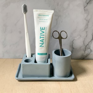 Portacepillos de dientes de hormigón moderno y vibrante: organizador de baño colorido y regalo de decoración minimalista