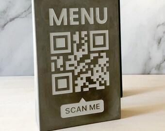 Custom QR Code Sign - Cement Table Stand for Small Business, Restaurant, Market Vendor Display, Personalized Counter Sign
