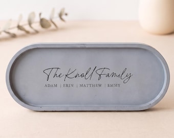 Personalized XL Concrete Tray - Custom Monogram Jewelry Catchall, Engraved Wedding or Anniversary Gift, Home Decor