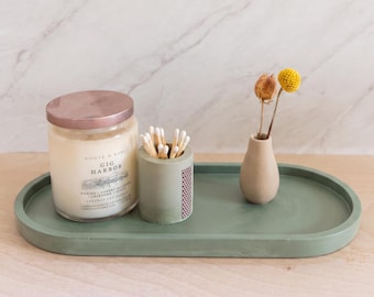XL Concrete Catch All Tray - Handmade Cement Decorative Tray for Entryway, Coffee Table, Bathroom & Bedside Organization