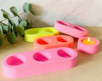 Neon Tealight Holder - Gypsum Cement Candle Holder - Modern Home Decor - Single Double Triple Set
