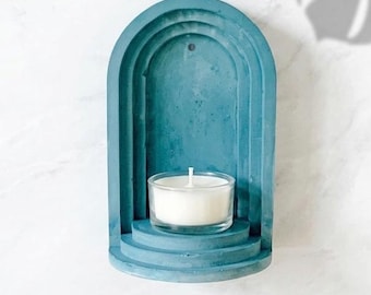 Arch Niche Tea Light Holder - Minimalist Gypsum Cement Wall Shelf Candle Display Boho Home Decor