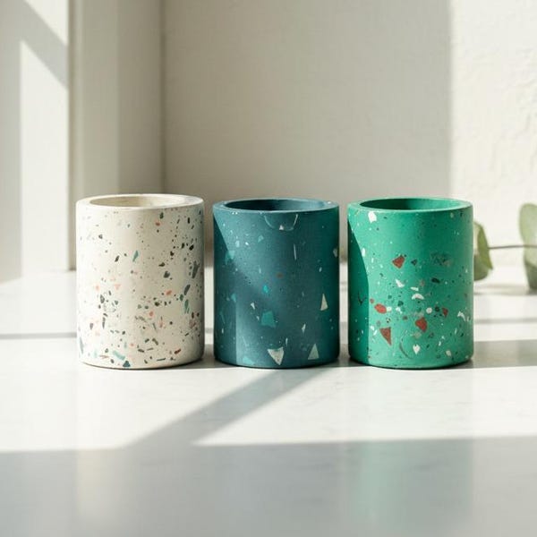 Sleek Concrete Storage Pot: Minimalist Decor for Bathroom, Office Desk & Organization