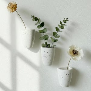 Terrazzo Beton-Wandvase - Moderne hängende Knospe für Trockenblumen - Minimalistischer Galerie-Dekor-Akzent