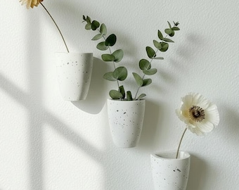 Terrazzo Concrete Wall Vase - Modern Hanging Bud Planter for Dried Flowers - Minimalist Gallery Decor Accent