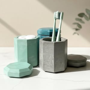 Minimalist Gypsum Cement Storage Jar with Lid - Bathroom Organizer for Jewelry, Makeup & Accessories