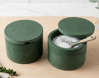 Large Salt Cellar - Modern Handmade Gypsum Cement Pinch Pot, Colorful Kitchen Counter Salt Keeper & Spice Container