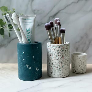 Terrazzo Pen Pot for Office, Bathroom Storage, Concrete Home Decor, Modern Desk Accessories