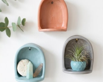 Estantería de pared con nicho arqueado - Decoración minimalista orgánica para objetos pequeños, plantas de aire y adornos - Exhibición de estilo nórdico bohemio